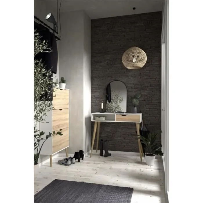 Zapatero Blanco / Roble 12 pares 4107449AK Base acampanada madera maciza 70,2 x 23,9 x 138,9 cm 1