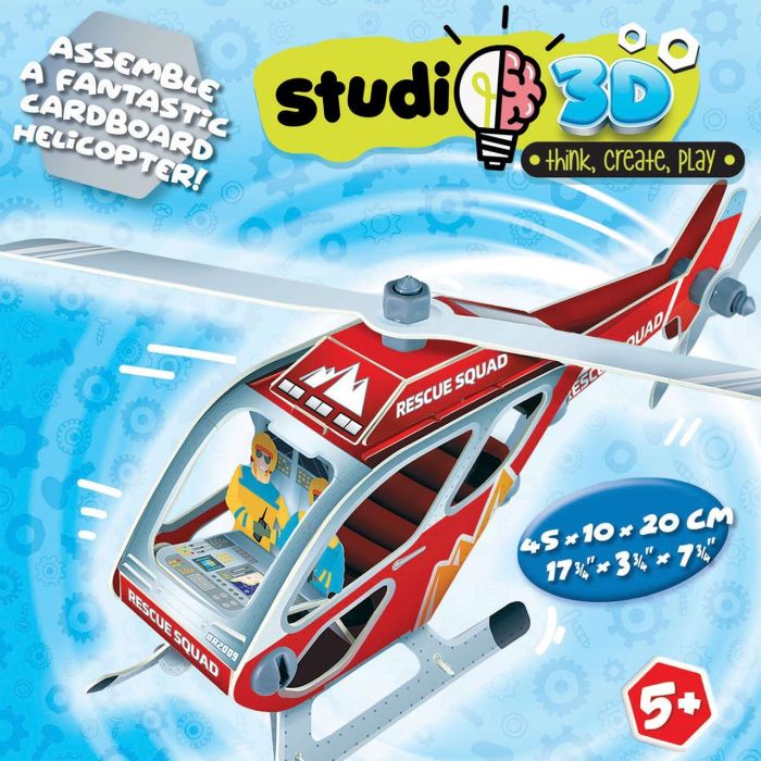 Educa Borras Studio 3D Helicoptero 14 Piezas Cartón, 18 Tornillos, 18 Tuercas, Desarrollo Manual, Razonamiento y Orientación Espacial 1