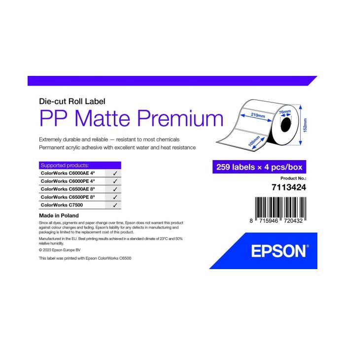 Papel para Imprimir Epson 7113424 Blanco (4 Unidades)