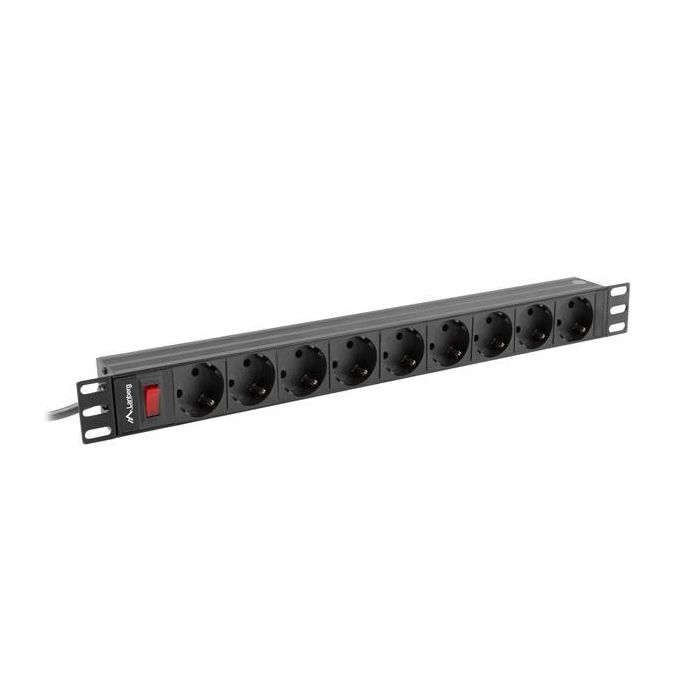 Lanberg PDU-09F-0300-BK Unidad de Distribución de Energía (PDU) 9 Salidas AC 1U Rack Horizontal 16A 3m Negro Gris 1