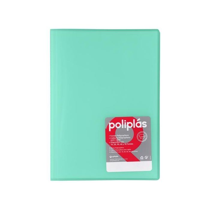 Grafoplás Carpeta Poliplás de Polipropileno Translúcido Mint con 10 Fundas Soldadas Folio