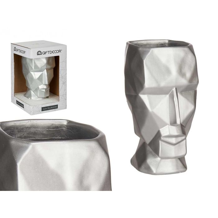 Jarrón Cara 3D Plata Giftdecor 12x24.5x16 cm - Poliresina (4 Unidades) Jarrón Cara 3D Plata Giftdecor 12x24.5x16 cm - Poliresina (4 Unidades)
