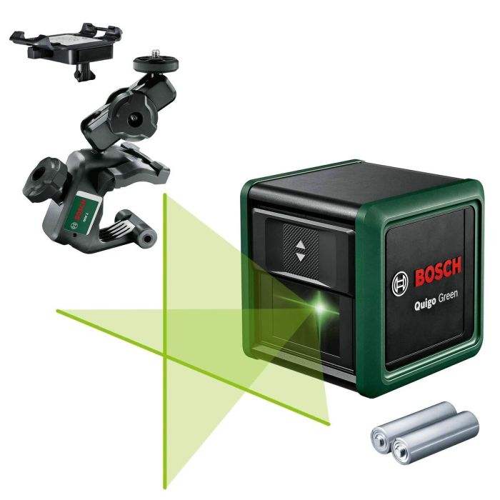 Bosch Quigo verde Nivel Láser de Líneas Cruzadas Autonivelante Haz Verde Alcance 12m Alta Visibilidad Incluye 2 Pilas 7