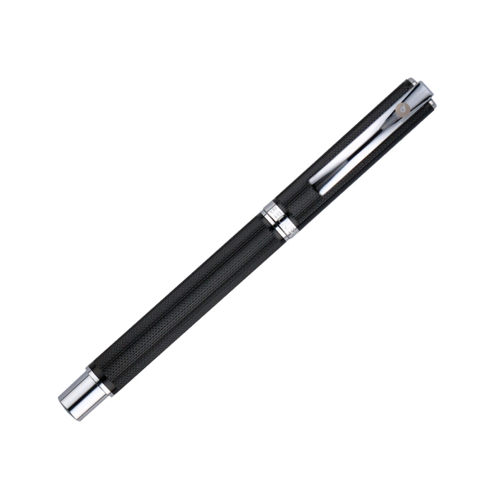 Belius Turbo Roller y estuche aluminio textura punteada negro plateado tinta negro caja de diseño 7