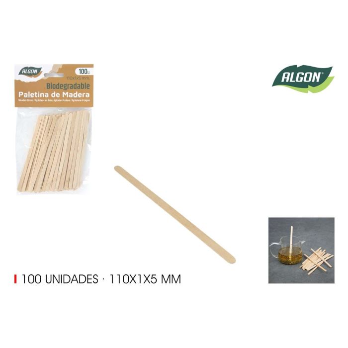 Set de 100 paletinas de madera Algon 110x1x5 mm (24 Unidades)