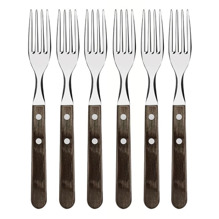 Tramontina Juego de 6 Tenedores Jumbo para Asado, Acero Inoxidable con Mango Polywood Castaño 20,5cm