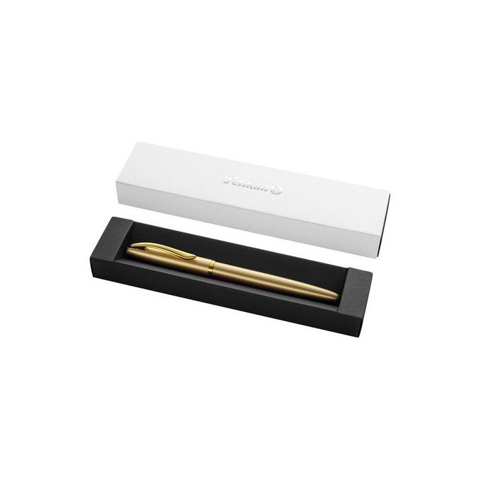 Pelikan Pluma Estilográfica Jazz Noble Elegance, plumín M, tinta azul, detalles oro, cuerpo satinado, diseño elegante, estuche de regalo