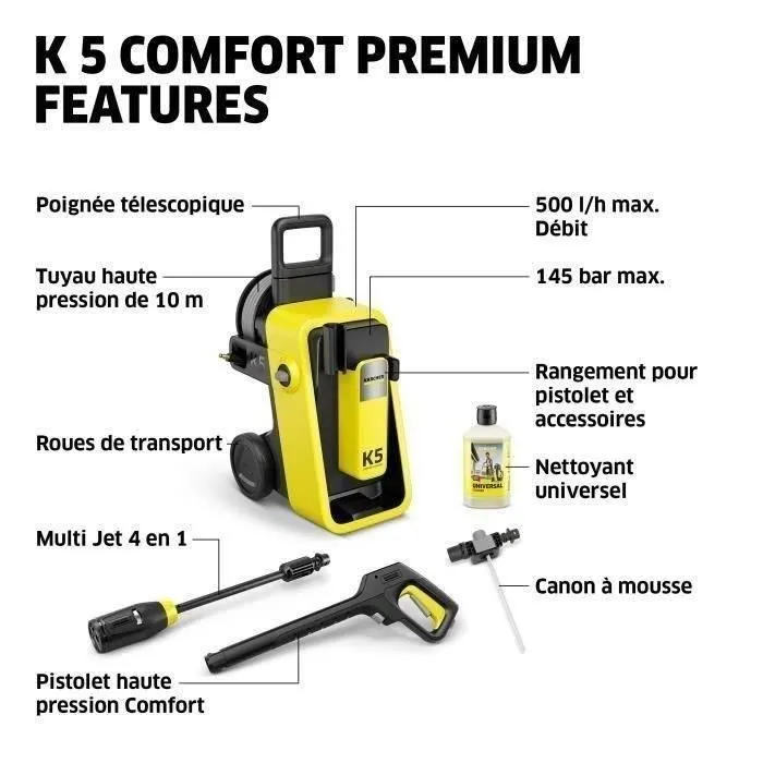Karcher K 5 Comfort Premium Hidrolimpiadora a Presión, 145 bar, 2100 W, 500 L/h