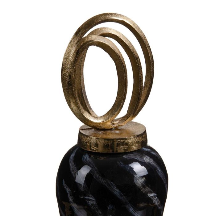 Jarrón Cristal Negro Dorado Metal 15 x 15 x 46 cm 2