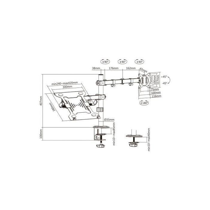 AISENS - SOPORTE DE MESA GIRATORIO E INCLINABLE PARA PORTATIL Y MONITOR/TV 9KG DE 17-32, NEGRO 3 AISENS - SOPORTE DE MESA GIRATORIO E INCLINABLE PARA PORTATIL Y MONITOR/TV 9KG DE 17-32, NEGRO 3