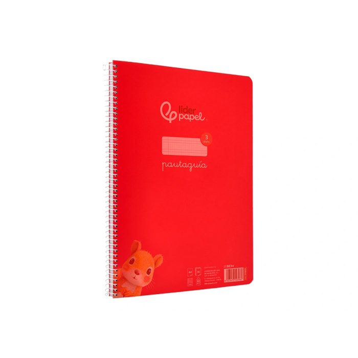 Liderpapel Cuaderno Espiral A4 Pautaguía Tapa Plástico 80 Hojas 90gr Cuadro Pautado 3mm Con Margen Rojo 4