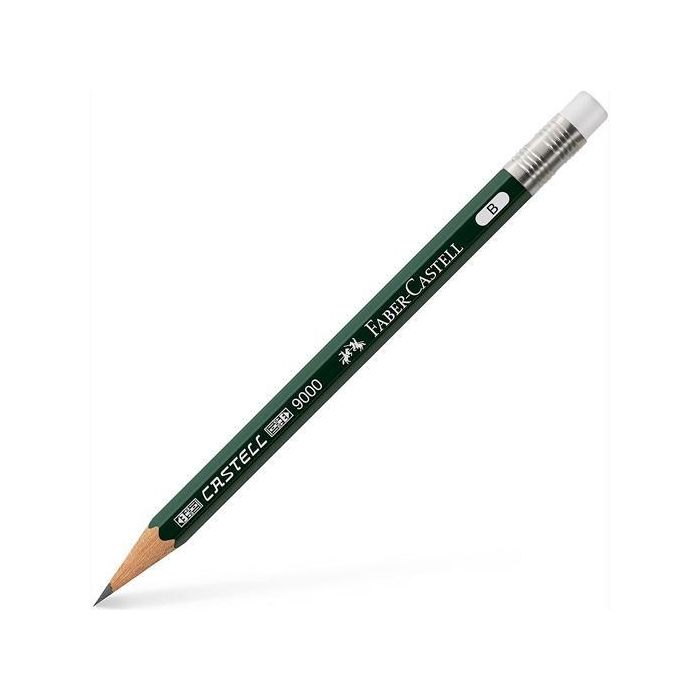 Faber-Castell Lápiz 9000 B, con Goma, para Recambio, Ideal Escribir Dibujar y Bocetar, Mina Resistente, 3 Unidades (3 Unidades)