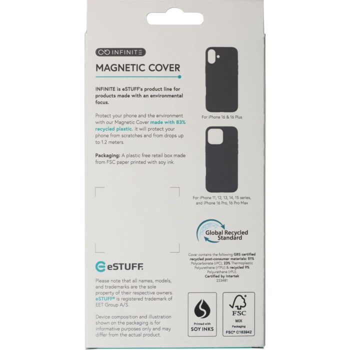 eSTUFF Funda Cuero Magnética INFINITE VENICE para iPhone 16 Negra - 86% Material Reciclado de Cáscara de Manzana 7