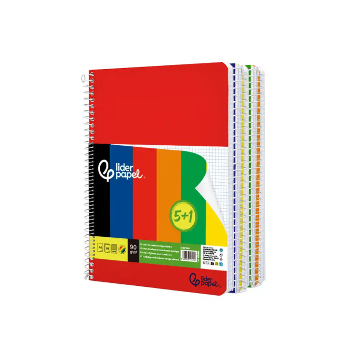 Liderpapel Cuaderno Espiral A4 Wonder Tapa Plástica 80 Hojas 90gr Cuadro 4mm con Margen Pack 6 Colores Surtidos 2
