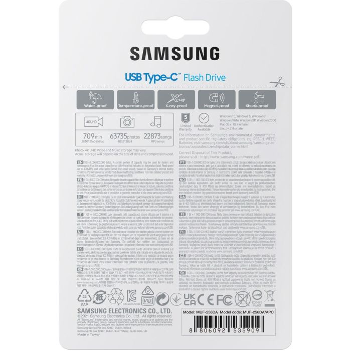 Samsung MUF-256DA/APC Memoria USB-C 256GB USB 3.2 Gen 1, 400MB/s Lectura, Resistente al Agua, Golpes, Rayos X, Mystic Blue 9 Samsung MUF-256DA/APC Memoria USB-C 256GB USB 3.2 Gen 1, 400MB/s Lectura, Resistente al Agua, Golpes, Rayos X, Mystic Blue 9