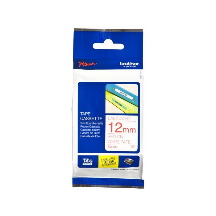 BROTHER Cinta laminada blanco/rojo 12mm