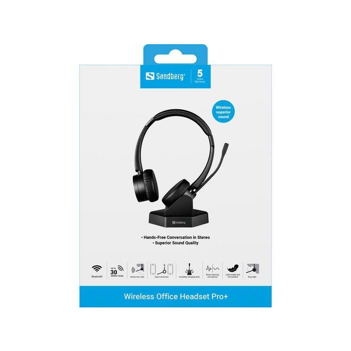 Sandberg Wireless Office Headset Pro+ Auriculares Estéreo Inalámbricos para Móvil y PC con Doble Conexión y Base de Carga 9