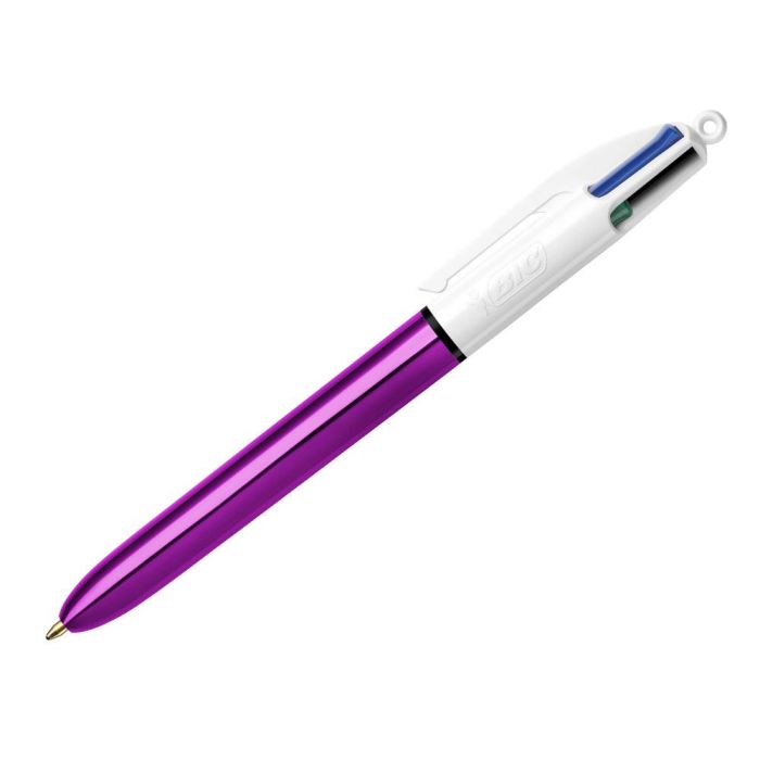 Bic Bolígrafo 4 Colores Shine Silver Cuerpo Blanco-Morado Metálico Caja 12 Ud 1