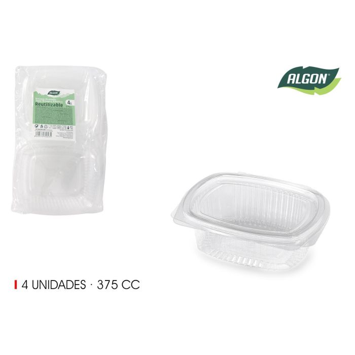 Algon Set de 4 Envases Contenedores Ovalados con Tapa Bisagra de Polipropileno (PP) 375 - Medidas: 14 x 12,5 x 4 cm (12 Unidades) Algon Set de 4 Envases Contenedores Ovalados con Tapa Bisagra de Polipropileno (PP) 375 - Medidas: 14 x 12,5 x 4 cm (12 Unidades)