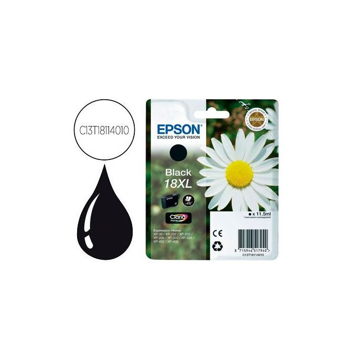 Ink-Jet Epson 18XL Negro Expression Home Xp-102 Xp-205 Xp-305 Xp-405 Capacidad 470 Pag