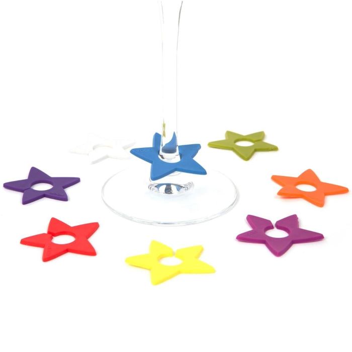 Koala Set 8 Identificadores de Copas Star de Plástico Multicolor 12,8x5x13,7 cm, Fácil Limpieza, Higiénico y Duradero, Fabricado en España 1