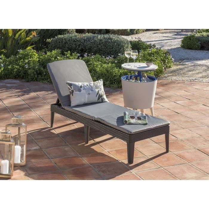 ALLIBERT by KETER Tumbona Jaipur 4 Posiciones de Resina Imitación Ratán Tejido Gris Oscuro con Cojín 187x58x29 cm 1