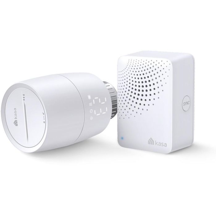 Kasa Smart KE100 KIT Válvula termostática de radiador Blanco, Control Giratorio, Pantalla LED, Uso Interior, Incluye Adaptadores RAV, RA