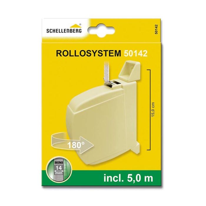 Schellenberg Recogedor exterior abatible giratorio 180° mini beige con cinta de 5 m, plástico