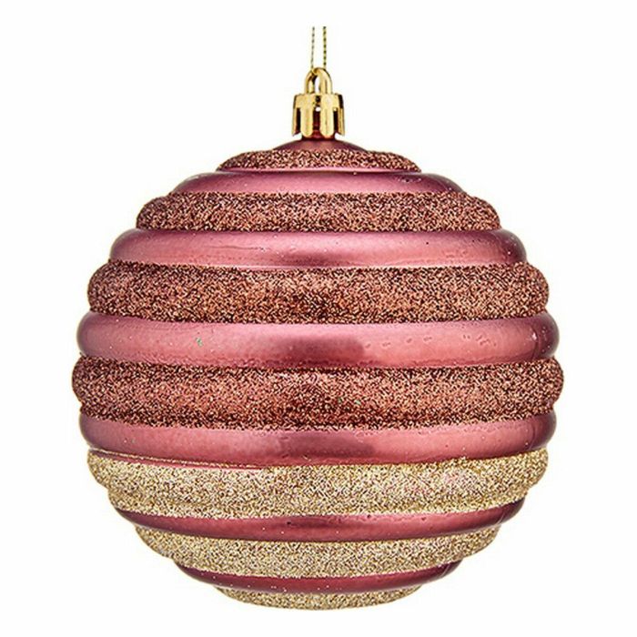 Set de Bolas de Navidad Círculos Rosa Plástico 10 x 11 x 10 cm (6 Unidades) 2