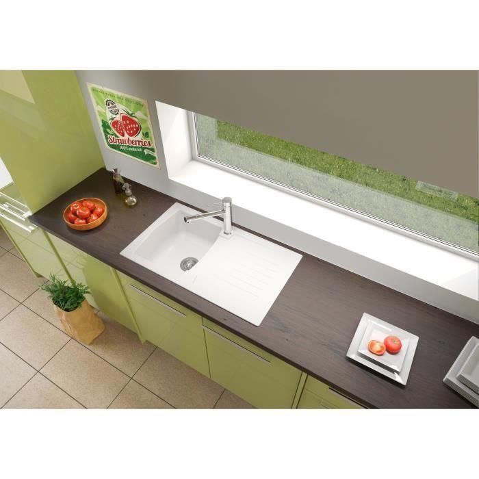Stradour Fregadero de Cocina Empotrado 1 Seno 1 Escurridor Reversible Resina SMC Acabado Arena Blanco 86x50 cm Desagüe Manual Ø 90mm 1