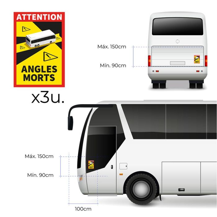 Pack 3 adhesivos "angles morts" autocar 17x25cm 1