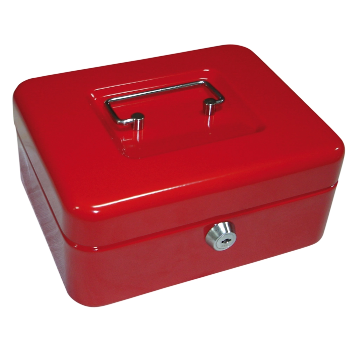 Caja caudales Q-connect 200x160x90 mm Roja con Portamonedas, Bandeja Extraíble y Estructura de Acero 1