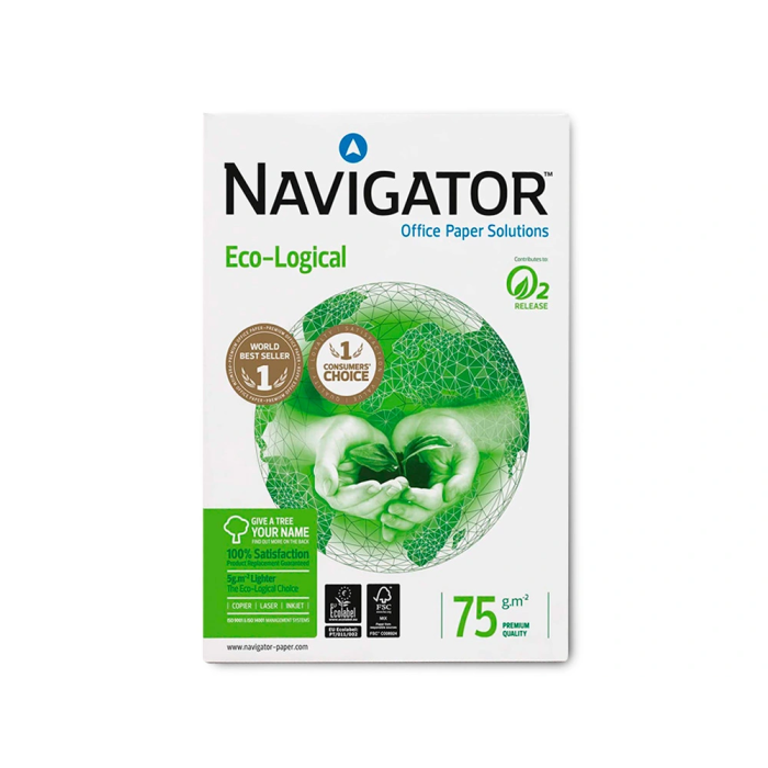Navigator Papel Eco Logical DIN A4 75 gramos Multifuncion Paquete de 500 Hojas Blanco Certificado Ecolabel y FSC 2