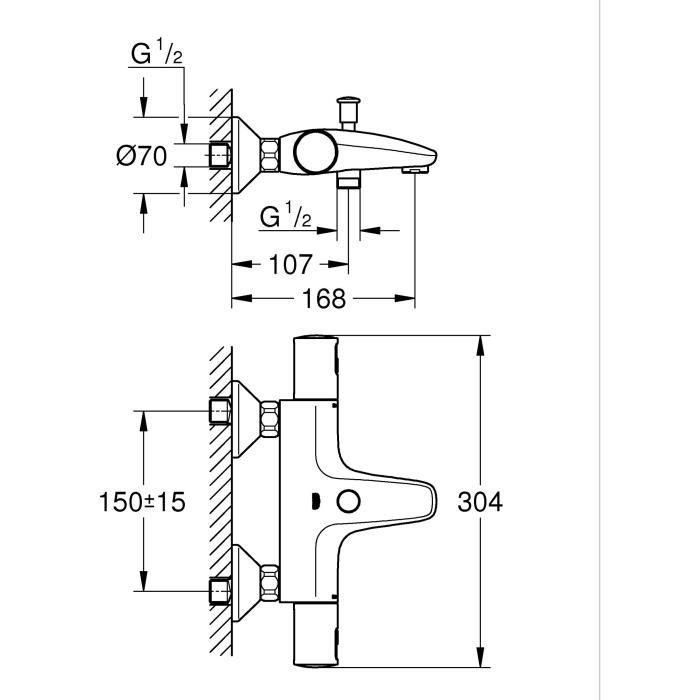 Mezclador termostático para baño/ducha 1/2 - GROHE Precision Start - 345982430 - Negro mate - Montaje en pared visto - Ahorro de agua 1