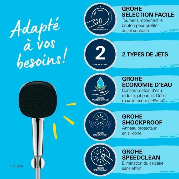 Set de ducha con rociador de 2 chorros, soporte y flexo - GROHE Vitalio Comfort 110 26399001 - Fácil selección - Ahorro de agua 1