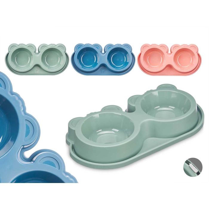 Mascow Comedero Doble para Mascotas Pequeñas, Plástico, Azul/Rosa/Verde, 33x16x4.5 cm (24 Unidades) Mascow Comedero Doble para Mascotas Pequeñas, Plástico, Azul/Rosa/Verde, 33x16x4.5 cm (24 Unidades)