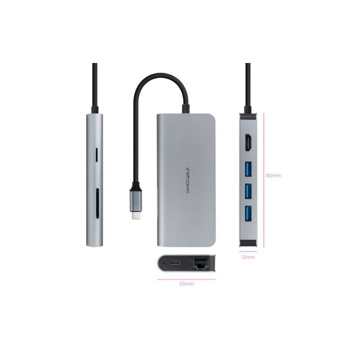 Docking Tipo-C Nanocable 10.16.4609/ 3xUSB/ 1xHDMI 4K/ 1xRJ45/ 1xLector tarjetas/ 1xUSB Tipo-C PD/ Gris 1 Docking Tipo-C Nanocable 10.16.4609/ 3xUSB/ 1xHDMI 4K/ 1xRJ45/ 1xLector tarjetas/ 1xUSB Tipo-C PD/ Gris 1