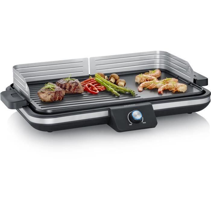 Plancha regulable hasta 230°C - SEVERIN PG8564 - Placa antiadherente extraíble - Grill eléctrico con recogegrasas - Negro