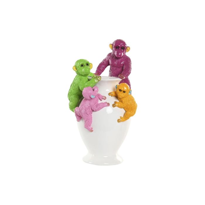 DKD Home Decor Jarrón Moderno de Resina Blanco Multicolor con Monos 15 x 31 x 19.5 cm (2 Unidades)