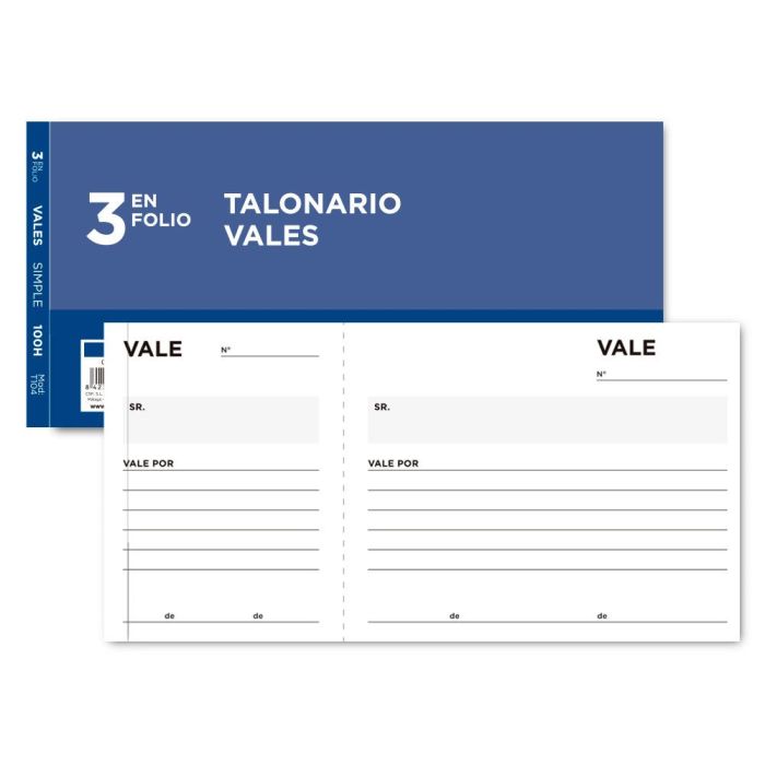 Talonario Liderpapel Vales Tres En Folio 104 10 unidades