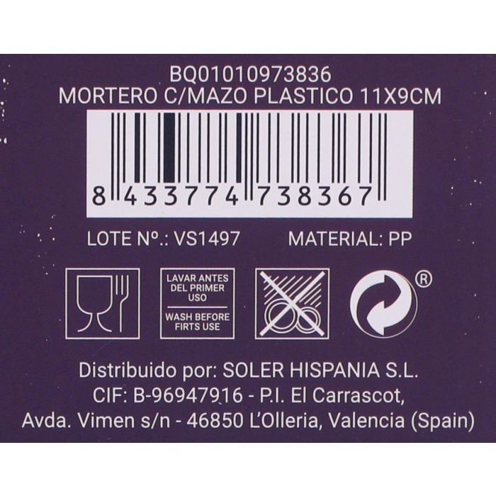 Mortero con Mazo de Plástico 11x9 cm Quttin (12 Unidades) 10