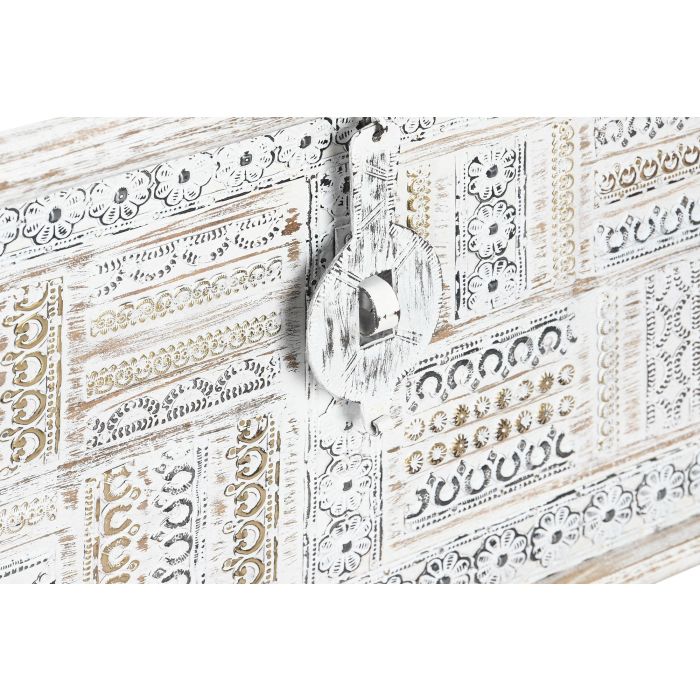 DKD Home Decor Baúl Indio Blanco Dorado 40 x 45 x 80 cm Mango y Metal Hecho a Mano 4