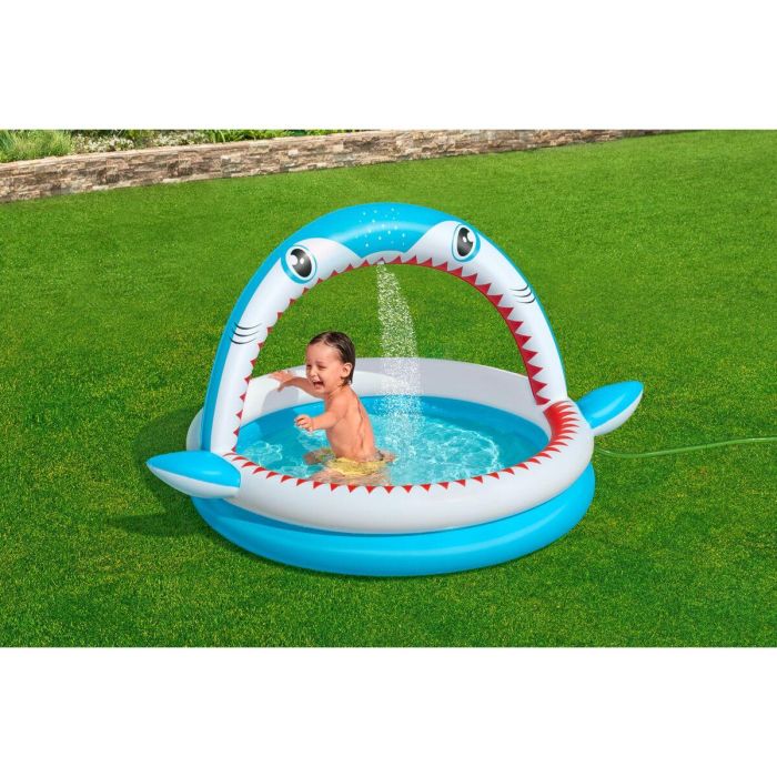 Bestway Piscina Hinchable Infantil 2 Aros Tiburon Aspersor 163x127x92 cm +2 Años Jardin 53157 4