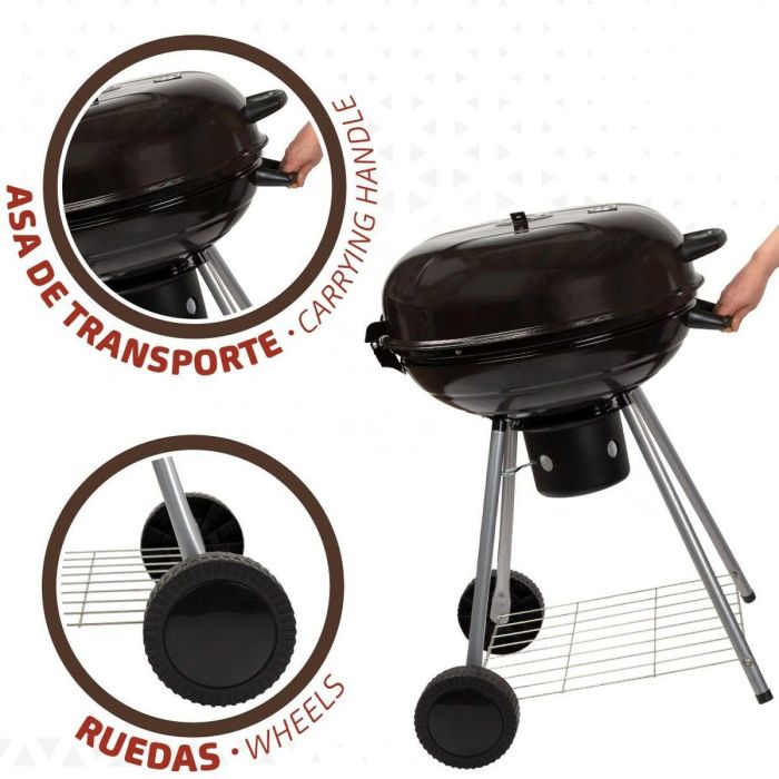 Barbacoa de Carbón con Ruedas Aktive Aluminio Metal esmaltado textileno 57 x 86 x 57 cm Negro 2