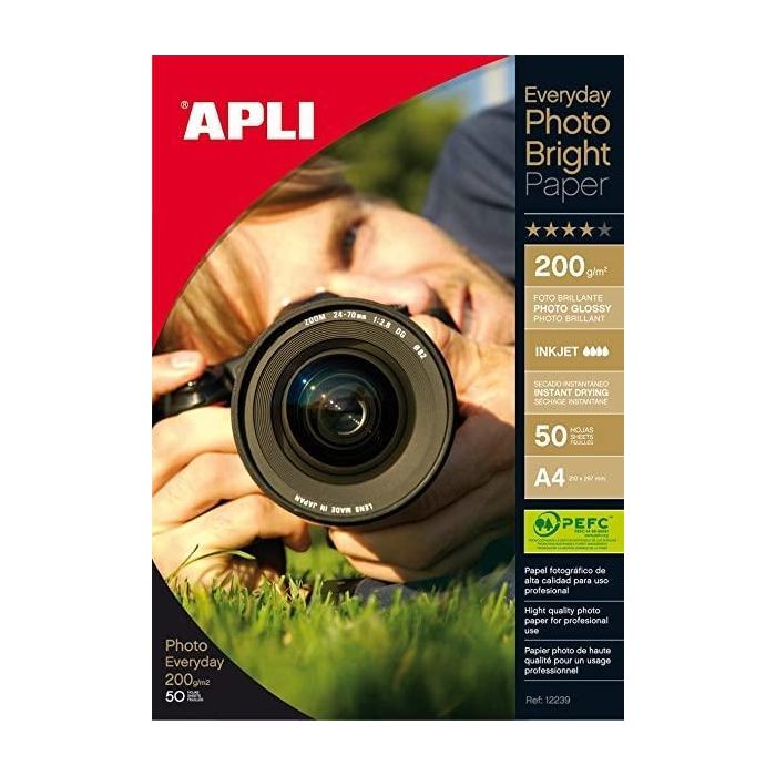 Apli Papel Fotográfico Everyday Photo Bright A4 200 gr Inkjet Paquete 50H Blanco Brillo Apli Papel Fotográfico Everyday Photo Bright A4 200 gr Inkjet Paquete 50H Blanco Brillo