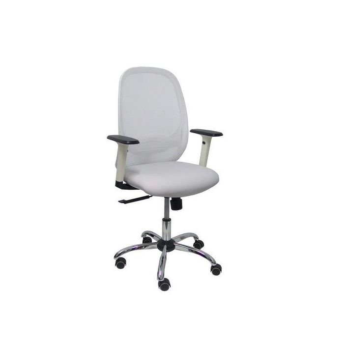 Silla Piqueras Y Crespo Cilanco Blanca Uso Intensivo Brazos Regulables Mecanismo Sincro Con Regulador De Tension Refuerzo Lumbar Regulable Base Cromada Ruedas Parquet Respaldo De Malla Blanca Y Asiento Tapizado Similpiel Gris Claro