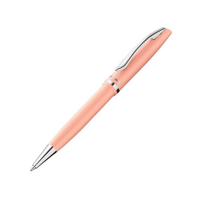 Pelikan Bolígrafo Jazz Pastel Color Melocotón, Tinta Azul, Mecanismo de Giro, Cuerpo Metálico Lacado Satinado, Clip Cromado, Trazo 1mm, con Caja de Regalo