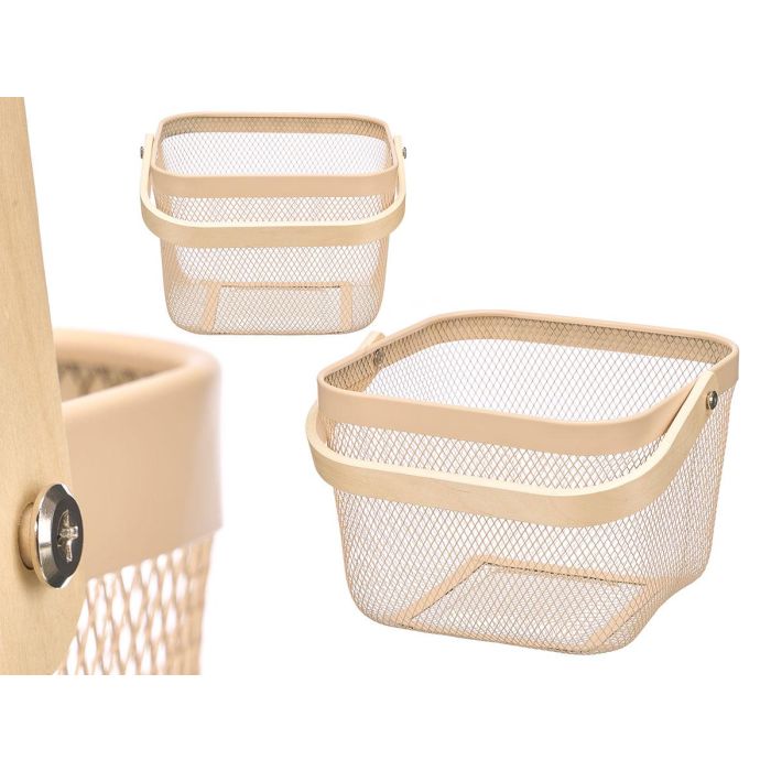 Kinvara Cesta Cuadrada con Asa de Bambú Beige 28x26x19 cm (Set de 12)