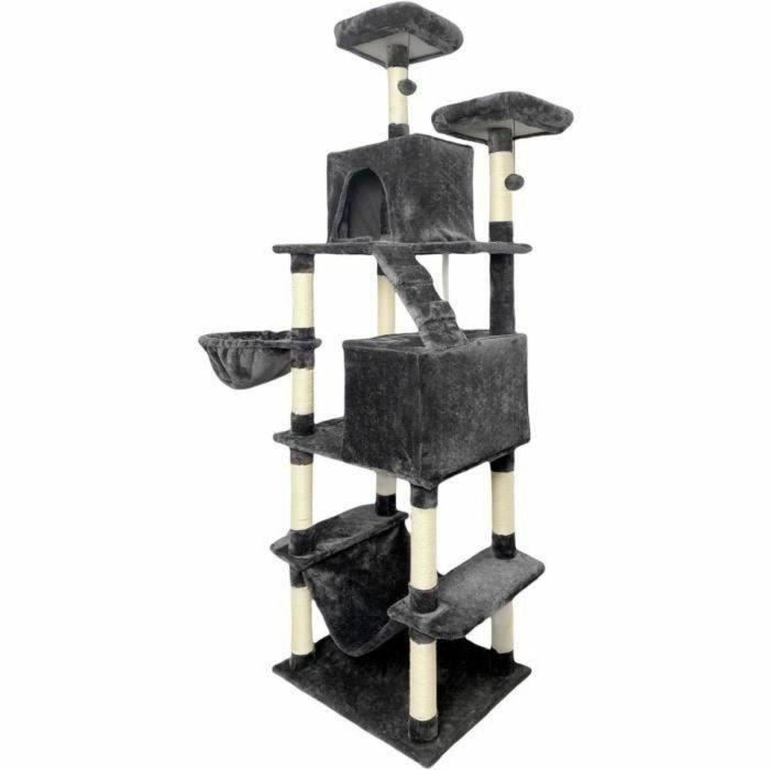 TAYLOR Rascador para gatos - 60 x 50 x 206 cm - Gris oscuro - 2 plataformas, 1 percha, 2 cabinas, 1 hamaca 5 TAYLOR Rascador para gatos - 60 x 50 x 206 cm - Gris oscuro - 2 plataformas, 1 percha, 2 cabinas, 1 hamaca 5