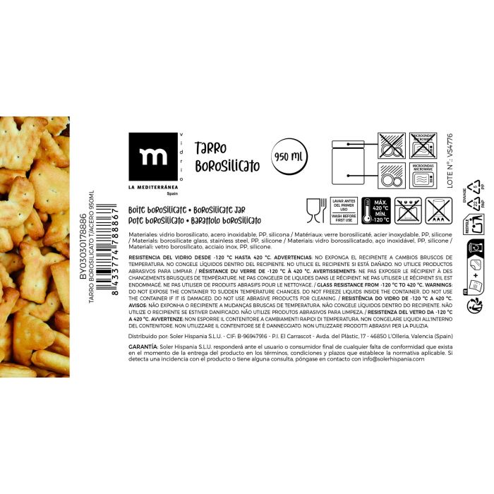 La Mediterranea Tarro Borosilicato con Tapa de Acero Inoxidable 950 ml 10.8x10.8x16 cm 7